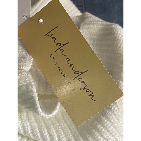 Linda Anderson Womens White Ribbed Mock Neck Sweater Red Heart Size Small - Picture 5 of 8